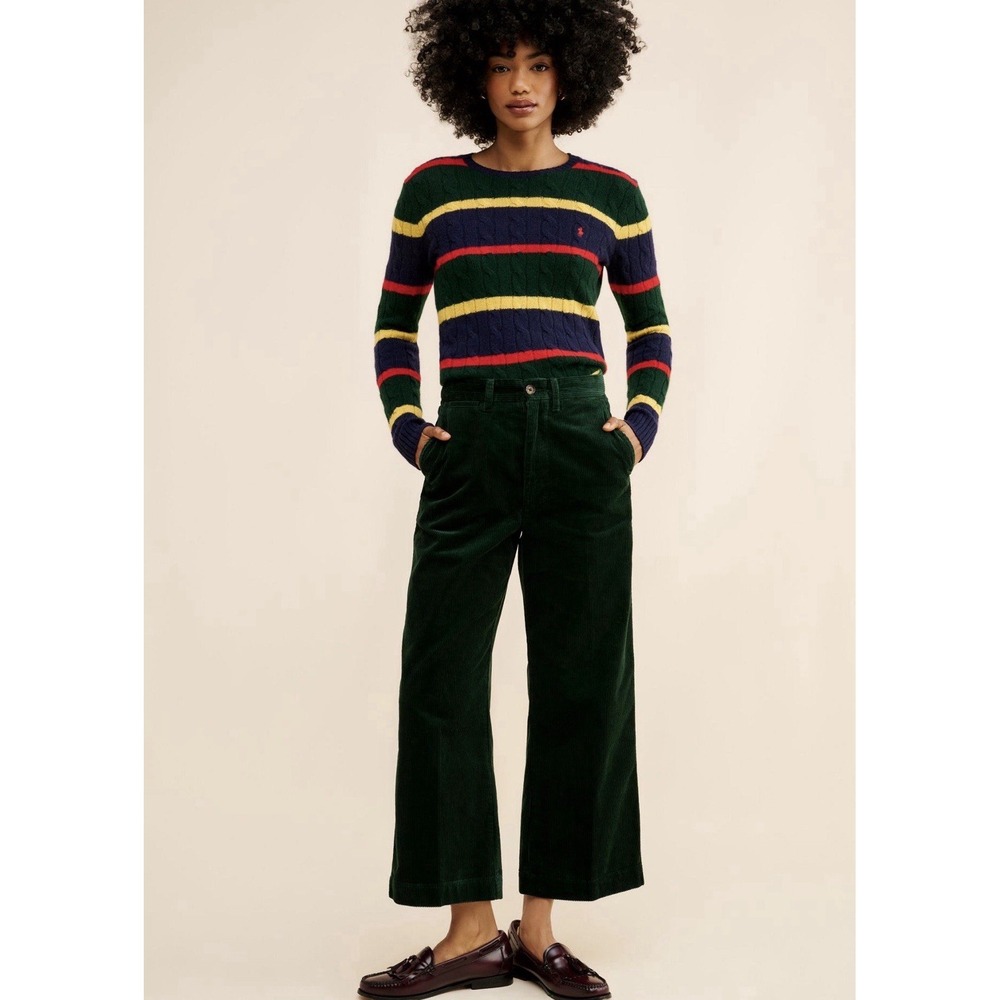 Polo Ralph Lauren Size 12 Corduroy Wide Leg High-Rise Crop Emerald Green Pants